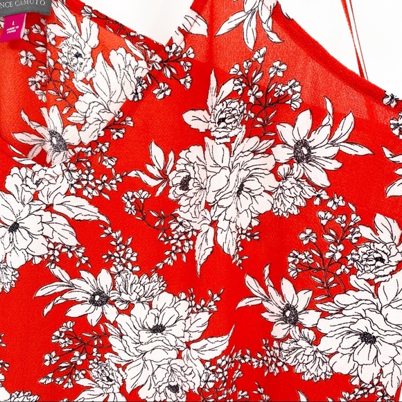 Vince Camuto Floral Print Asymmetric Hem Red V-Neck Tank Top Blouse Large NWT - Picture 5 of 13